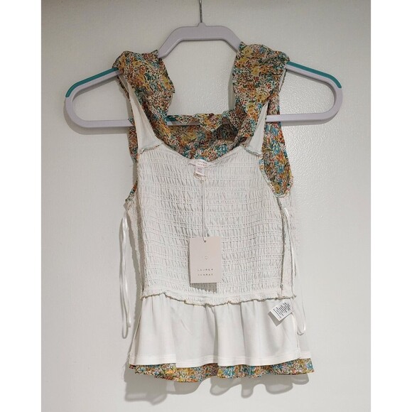 NWT $44 LC Lauren Conrad Womens Ruffle Coquette Top Multicolor Vacation Size XS - Picture 5 of 11
